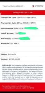 Dirt-bike payment receipt